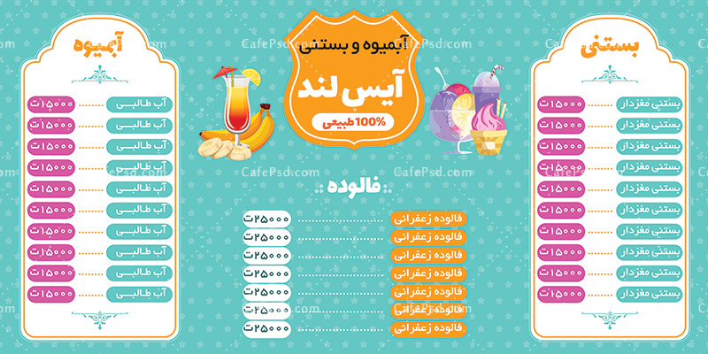 منو آبمیوه و بستنی - طرح منو بستنی فروشی - کافه پی اس دی | سایت دانلود ...